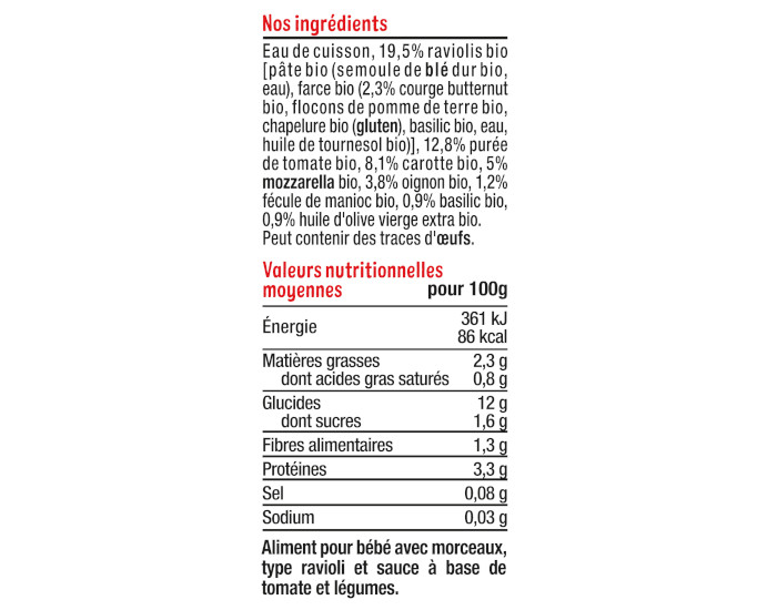 GOOD GOUT Petit Plat B�b� Mini-Raviolis � la Courge, Sauce Tomate, Carotte - 190g  - D�s 15 mois (2)