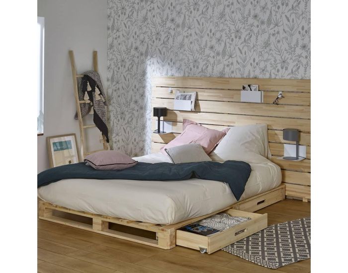 AKITEN RETAIL Pack Lit Palette - avec T�te de Lit - Cembro Bois naturel (2)