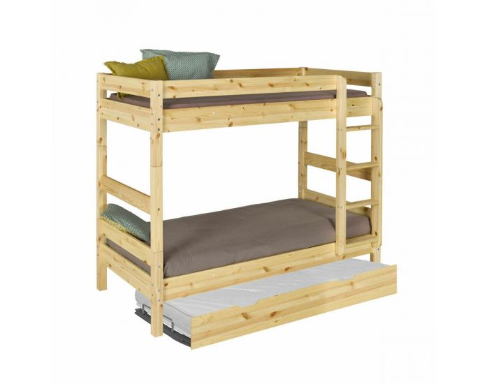 AKITEN RETAIL Lit Superpos� avec Sommier Gigogne - Aaron - Bois Naturel 80x190 cm (1)