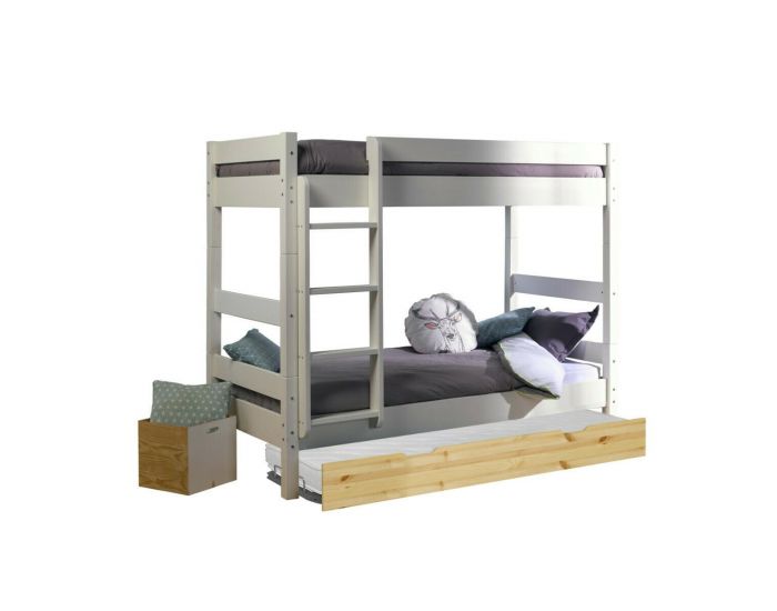 AKITEN RETAIL Lit Superpos� avec Sommier Gigogne - Aaron - Blanc et Bois (1)