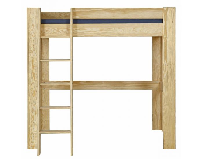 AKITEN RETAIL Pack Lit Mezzanine avec Bureau et Matelas - Ali - Bois Naturel (1)