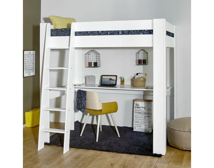 AKITEN RETAIL Pack Lit Mezzanine avec Bureau et Matelas - Ali - Bois Naturel (2)