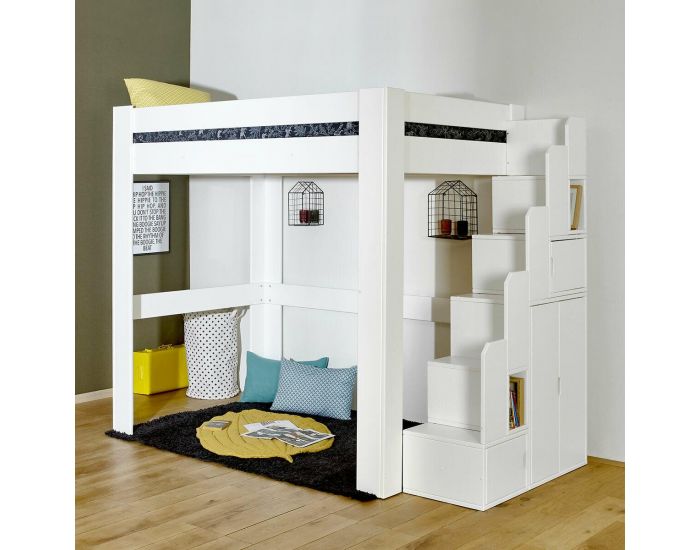 AKITEN RETAIL Pack Lit Mezzanine avec Escalier et Matelas - Alex (2)