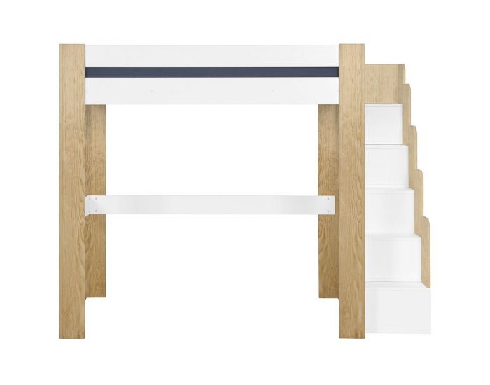 AKITEN RETAIL Pack Lit Mezzanine 2 Places avec Escalier, Bureau et Matelas - Alex - Blanc et Bois (1)