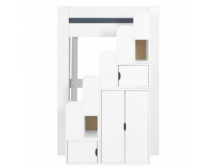 AKITEN RETAIL Pack Lit Mezzanine avec Escalier et Matelas - Alex - Blanc (3)