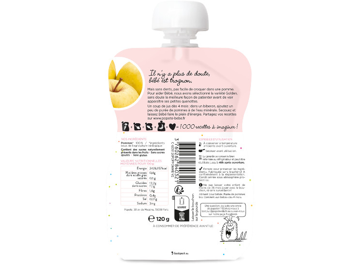 POPOTE Gourde Pomme Lisse - 120g - Ds 4/6mois (1)