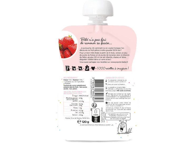 POPOTE Gourde Fraise Bio - 120 g - Ds 4/6 mois (1)