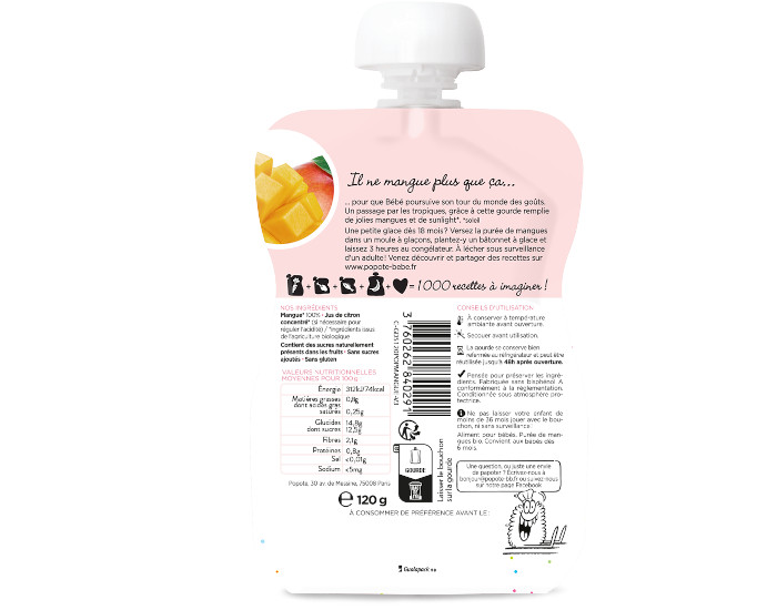 POPOTE Gourde Mangue - 120g - D�s 4/6 mois (1)