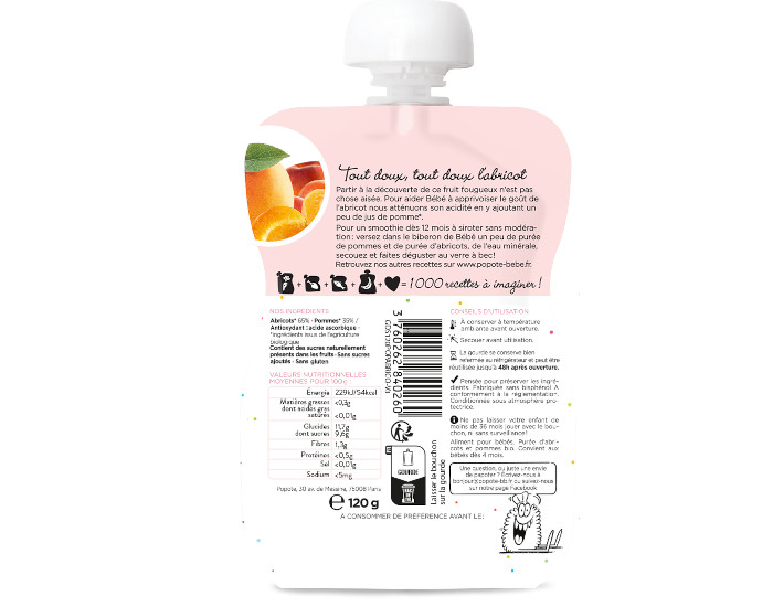 POPOTE Gourde Abricot Bio - 120 g - Ds 4/6 mois (1)