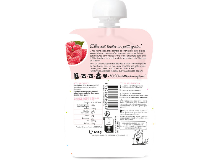 POPOTE Gourde Framboise Bio - 120 g - Ds  4/6 mois (1)