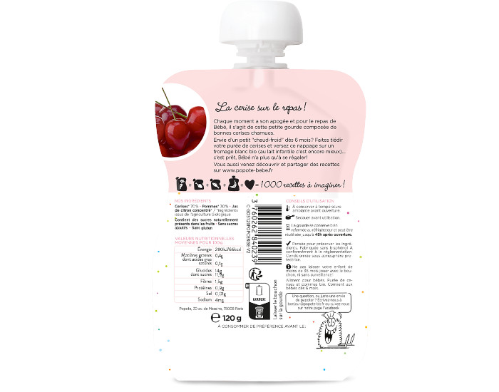 POPOTE Gourde Cerise Bio - 120 g - Ds 4/6 mois (1)