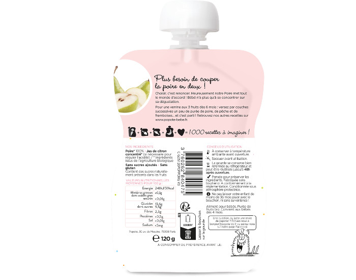 POPOTE Gourde Poire Bio - 120 g - Ds 4/6 mois (1)
