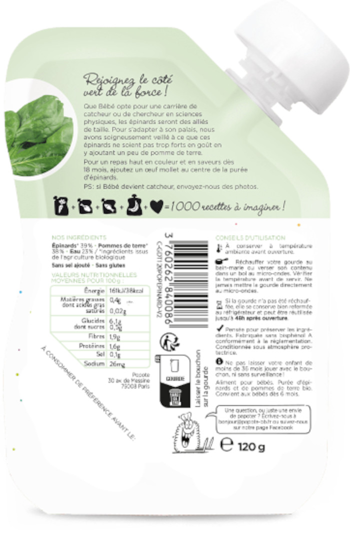 POPOTE Gourde Epinards Bio - 120 g - Ds 4/6 mois (1)