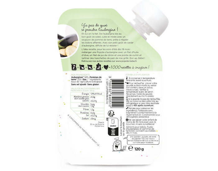 POPOTE Gourde Aubergine Bio - 120 g - Ds 4/6 mois (1)