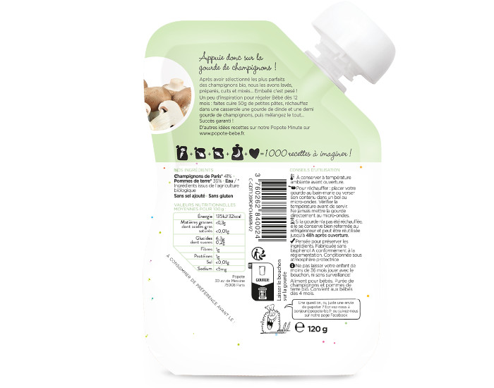 POPOTE Gourde Champignons Bio - 120 g - Ds 4/6 mois (1)
