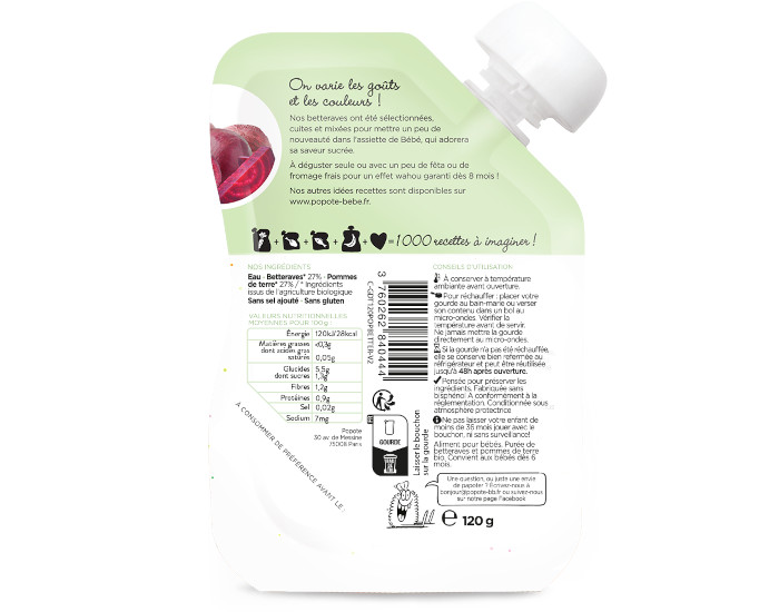 POPOTE Gourde Betterave Bio - 120 g - D�s 4/6 mois (1)