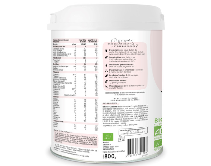 POPOTE Lait infantile 1er ge Bio - 800g - Ds la naissance (1)
