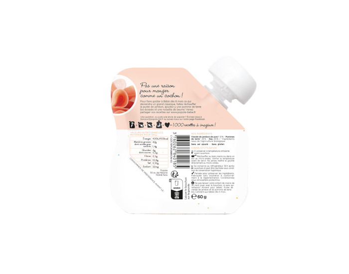 POPOTE Gourde Jambon Bio - 60 g - Ds 4/6 mois (1)