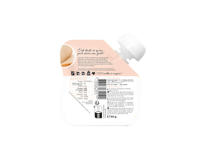 POPOTE Gourde Dinde Bio - 60 g - Ds 4/6 mois (1)