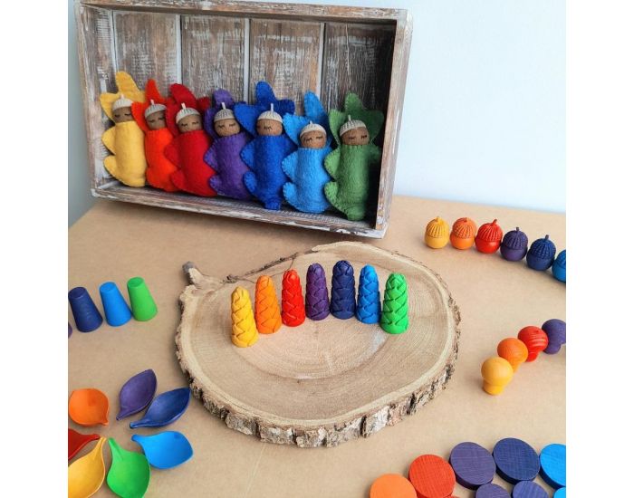 PAPOOSE TOYS Mini Bourgeons de Fleurs en Bois Rainbow - Set de 7 - D�s 3 ans (1)