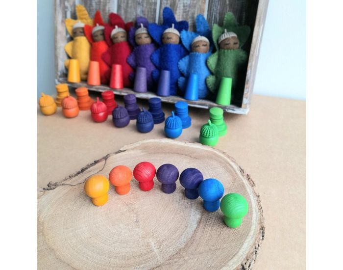 PAPOOSE TOYS Mini Champignons en Bois Rainbow - Set de 7 - D�s 3 ans (4)