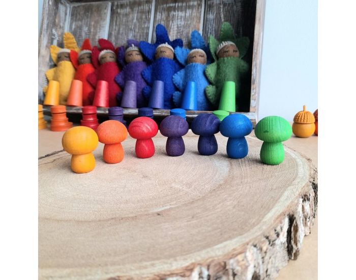 PAPOOSE TOYS Mini Champignons en Bois Rainbow - Set de 7 - D�s 3 ans (6)
