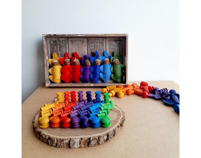 PAPOOSE TOYS Mini Bobines en Bois Rainbow - Set de 49 - Dès 3 ans (2)