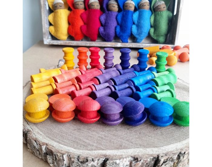 PAPOOSE TOYS Mini Bobines en Bois Rainbow - Set de 49 - D�s 3 ans (2)