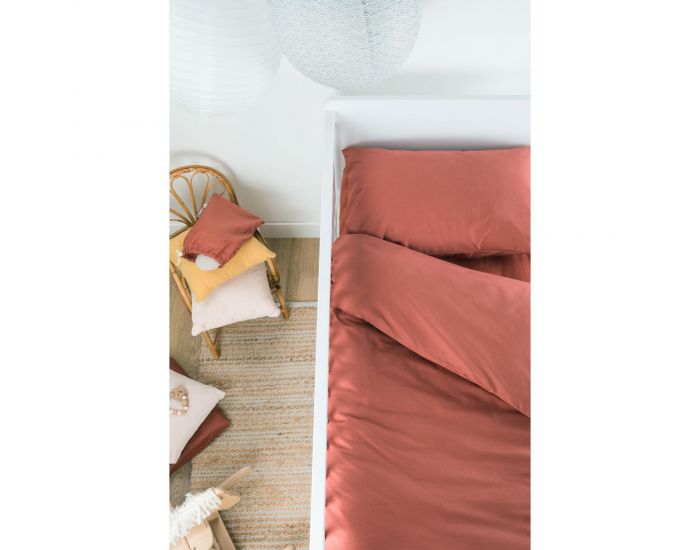 KADOLIS Housse de Couette B�b� Unie en Coton Bio - Terracotta (7)