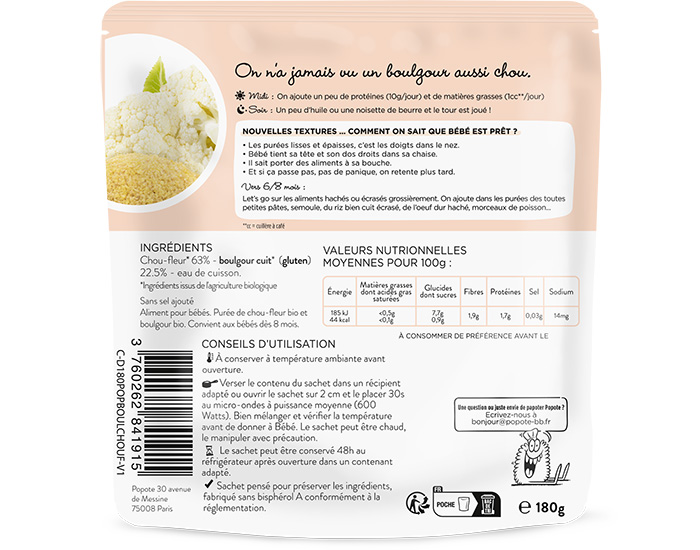 POPOTE Les Moulines Chou-Fleur Boulgour - 180g - Ds 6/8 mois (1)