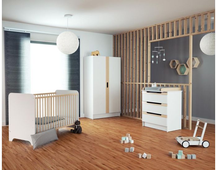 AT4 Lit b�b� 60x120 cm Carrousel - Blanc et H�tre Verni (9)