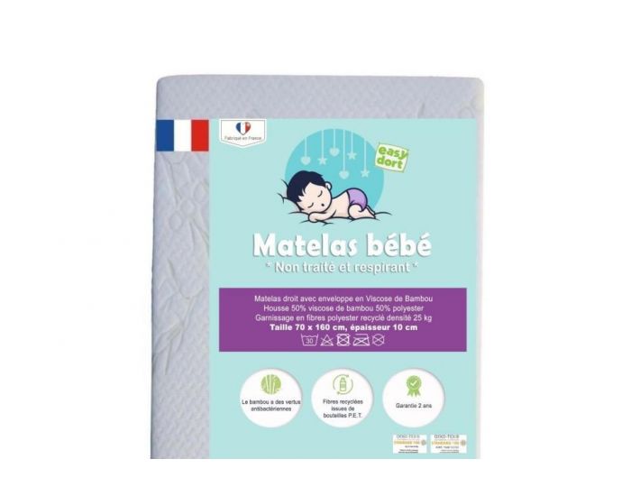 EASY DORT Matelas B�b� en Viscose de Bambou - 70x160 cm (1)
