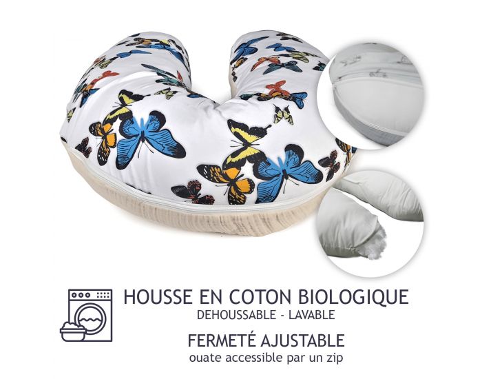 NATURNA Coussin de Maternit� et d'Allaitement Zen - Rembourrage Ouate Sillicon�e - Vanille - Papillo (4)