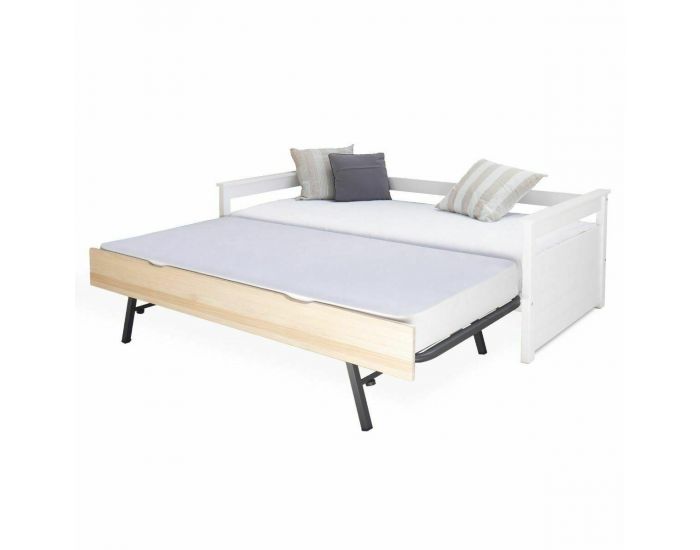 AKITEN RETAIL Lit Banquette Gigogne - Izao - Blanc et Bois (1)