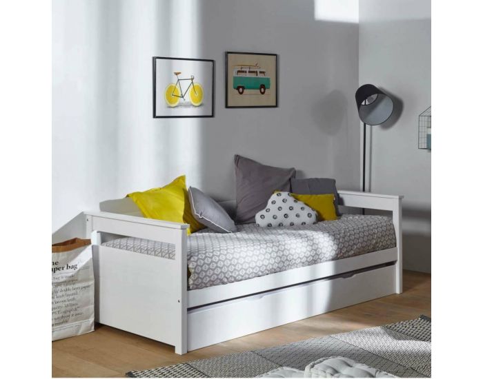 AKITEN RETAIL Lit Banquette Gigogne - Izao - Blanc et Bois (2)