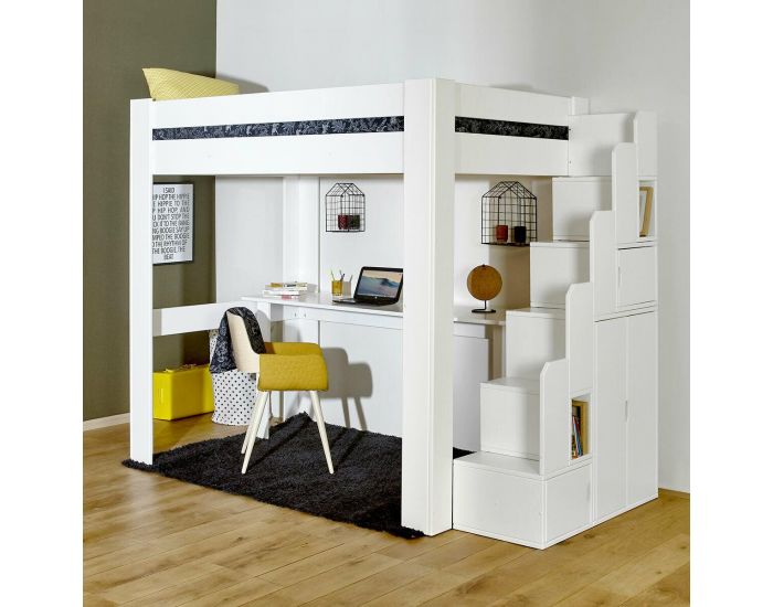 AKITEN RETAIL Pack Lit Mezzanine avec Escalier, Bureau et Matelas - 1 Place - Alex (2)