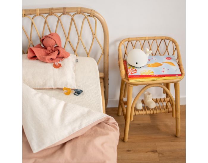 SEVIRA KIDS Parure de Lit b�b� r�versible - Housse de Couette et Taie d'Oreiller en Lin Lav� - P�che (2)