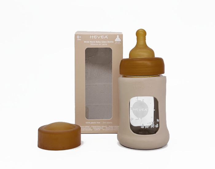 HEVEA Biberon en Verre Zro Plastique avec Housse de Protection - 150 ml Sable (1)