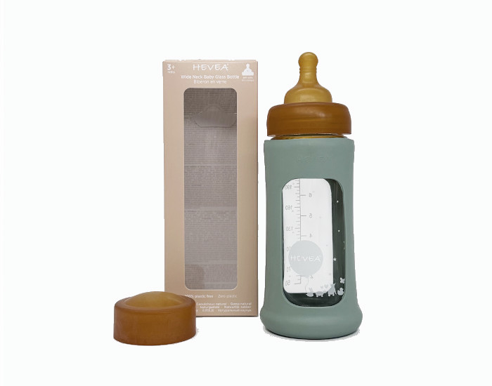 HEVEA Biberon en Verre Z�ro Plastique avec Housse de Protection - 250 ml Amande (1)
