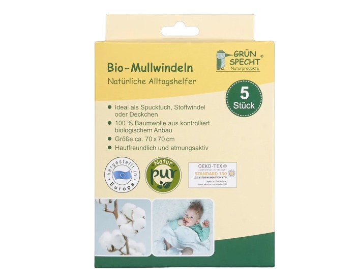 GRUNSPECHT Lot de 5 Langes Blanc en Coton - Ds la naissance (1)