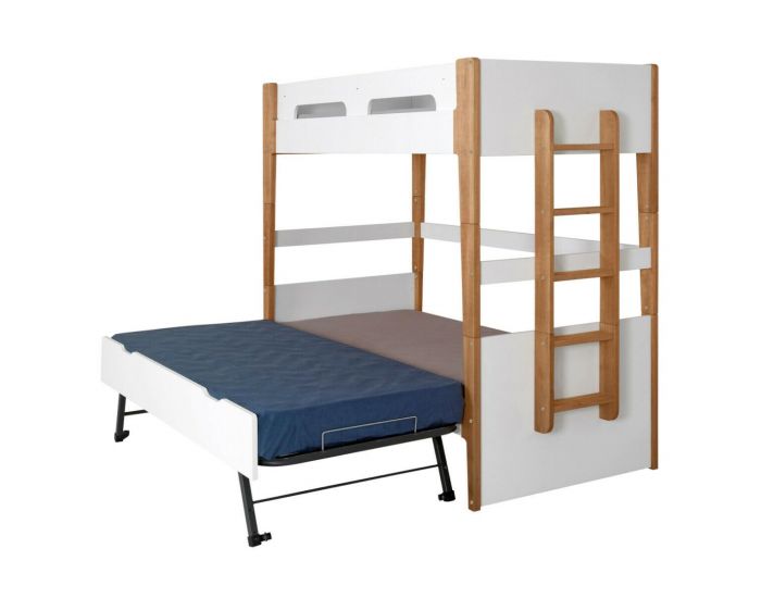 AKITEN RETAIL Pack Lit Superpos� Modulable Gigogne - avec 3 Matelas - Romy Blanc et bois (1)