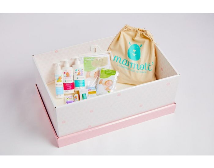 MARMOTT Babybox La Bio - Berceau Evolutif en Carton + Linge de Lit et 12 Produits de Soins Bio (1)