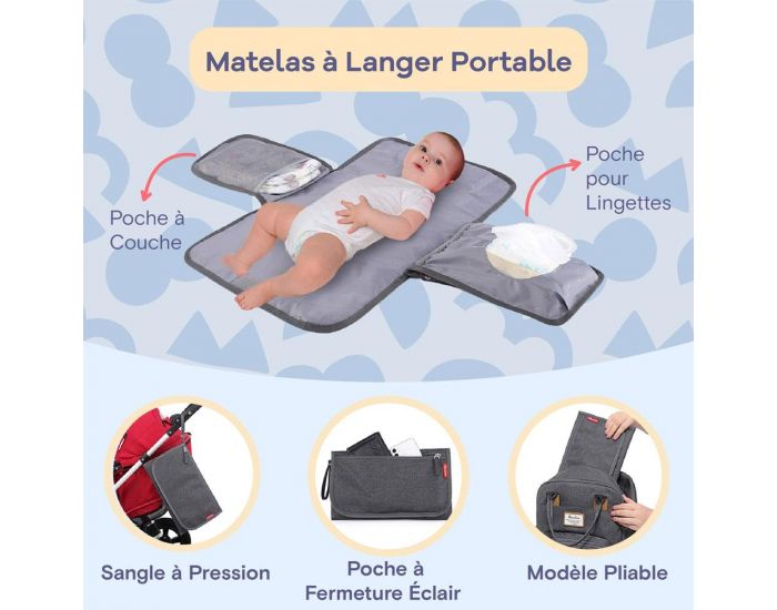 RUVALINO Sac � dos � langer avec pochette de change amovible - Gris clair  (5)