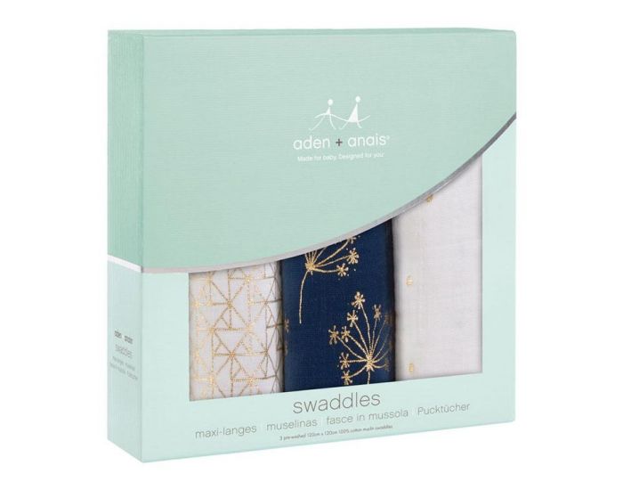 ADEN + ANAIS Coffret 3 Maxi langes mousseline METALLIC GOLD DECO aden + anais (4)
