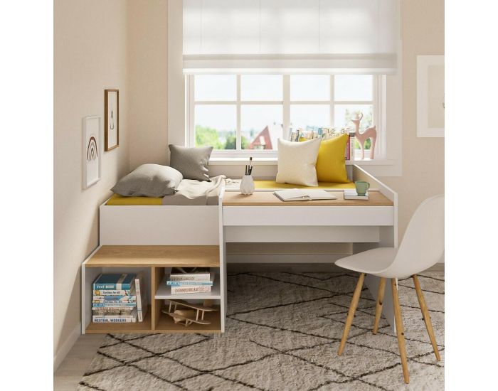 AKITEN RETAIL Lit Combin� - avec Bureau Boruto Blanc et bois (2)