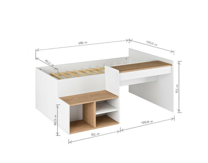 AKITEN RETAIL Lit Combin� - avec Bureau Boruto Blanc et bois (3)