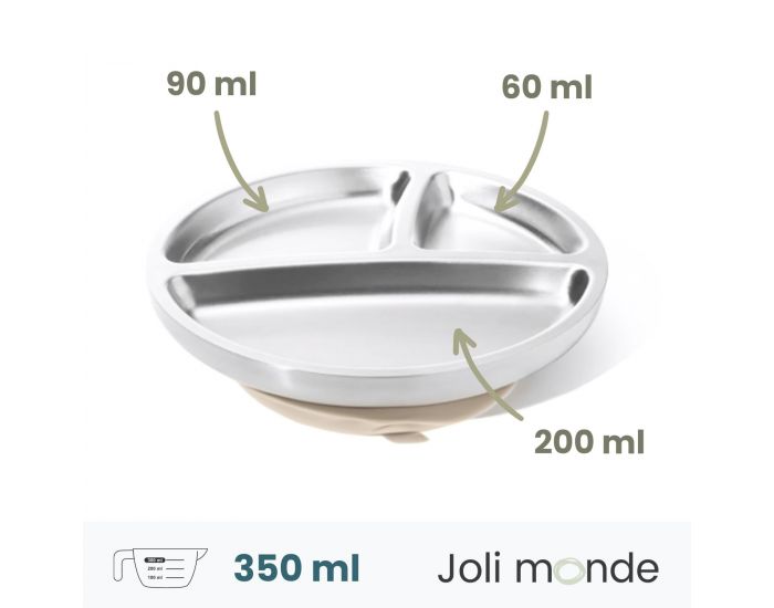 JOLI MONDE Assiette Inox � Ventouse & Compartiments - Sable (1)