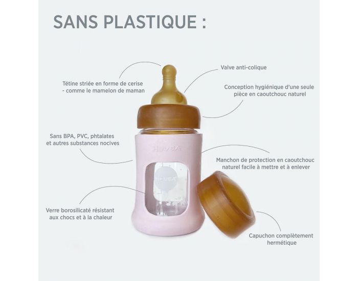 HEVEA Biberon en Verre avec Housse de Protection - Sand - 250 ml (2)