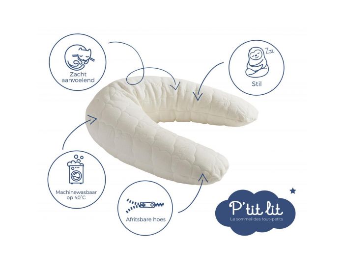 P'TIT LIT Coussin de Grossesse et d'Allaitement Bamboo - D�houssable - Ecru (12)