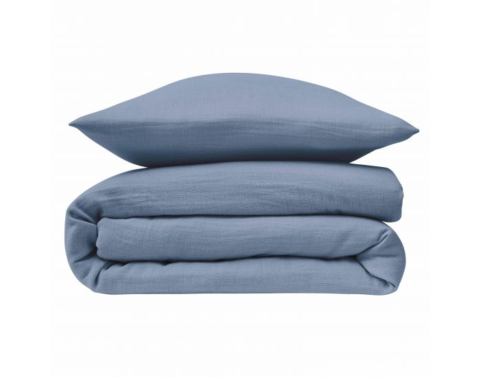 LE LIT DE MON BB Housse de Couette Bb Double Gaze de Coton - Bleu Gris 100x140 cm (1)